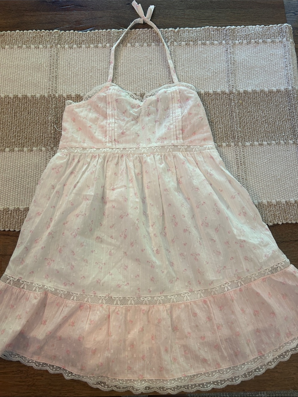 LoveShackFancy Girls Light Pink Floral Halter Dress